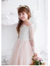 Long Sleeves Ivory Lace Pink Tulle Flower Girl Dress Long Sleeves Ivory Lace Pink Tulle Flower Girl Dress